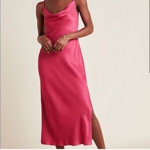Anthropologie Fuchsia Satin Midi Dress